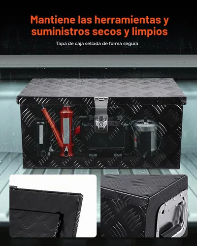 Vista 5 de VEVOR Caja de Herramientas de Aluminio Resistente para Cama de Camión, Caja de Herramientas con Placa Estriada con Mango Lateral y Llaves de Negro