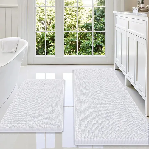 Vista 39 de Juego de alfombras de baño Smiry de 2 piezas, suave alfombra absorbente de chenilla y juego de alfombra en forma de U para inodoro, alfombra de baño