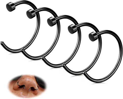 Vista 31 de FIBO STEEL - 5 piezas de acero inoxidable, 18G a 22G, joyería corporal, piercing de nariz para mujer