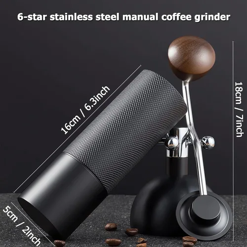 Vista 7 de Molinillo de café manual con sistema de doble rodamiento, molinillo de café manual de capacidad de 0.88 oz, molinillo de café manual de acero