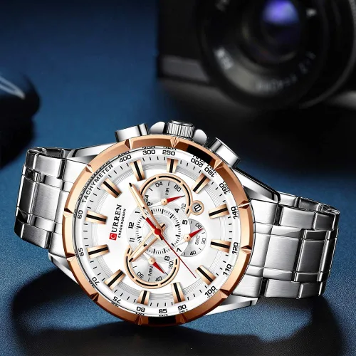 Vista 4 de Causal Sport Cronógrafo Reloj de pulsera de acero inoxidable con esfera grande Relojes de cuarzo con punteros luminosos