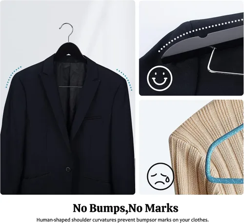 Vista 6 de HOUÍSM - Perchas de madera con clips, perchas resistentes para pantalones y faldas, perchas de madera maciza para pantalones, jeans, ropa