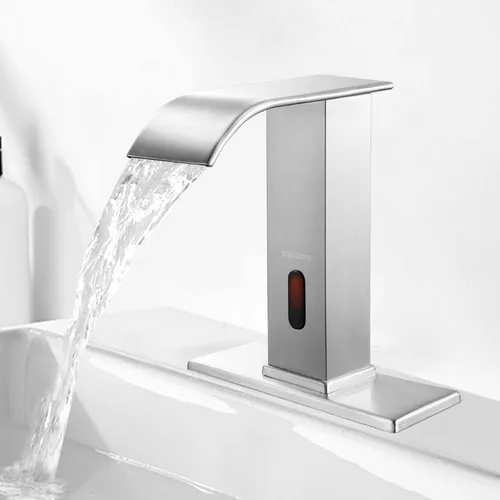 Vista 8 de Grifo de baño sin contacto, llave de cascada con sensor automático, lavabo moderno de acero inoxidable mate negro, llave de lavabo con sensor