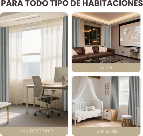 Vista 8 de Joydeco - Cortinas 100 % opacas para dormitorio, cortinas de lino natural, cortinas de bloqueo de luz con aislamiento térmico, bolsillo para barra