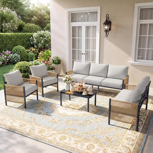 Vista 10 de Muebles de aluminio del patio fijados para 7, sistema tejido Gris