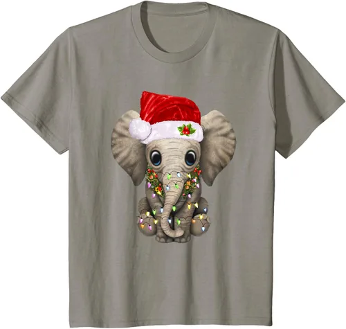 Vista 28 de Lindo elefante de Navidad luz divertido elefante amante de Navidad regalo camiseta Negro