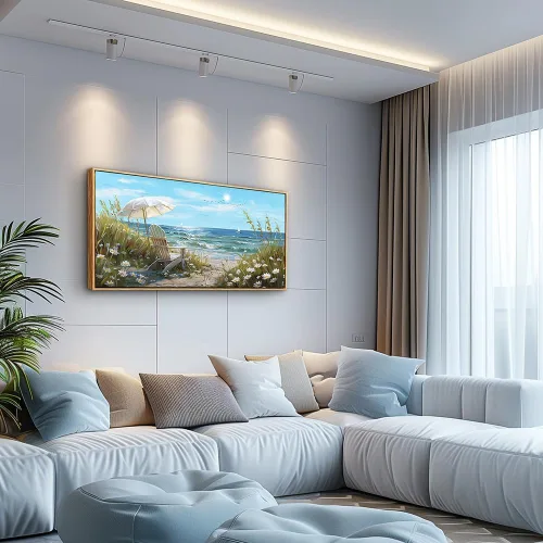 Vista 3 de ERQINHUA Gran decoración de pared para sala de estar, arte de pared en lienzo para restaurante, decoraciones para oficina, pinturas de mar azul