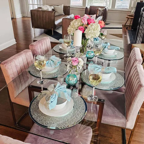 Vista 4 de Regent - Cargador redondo, único, dramático, servidor de plato de cena con espejo de vidrio, para mesas de comedor formales, eventos, bodas, plata
