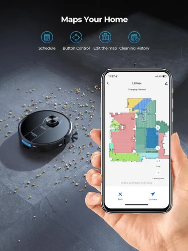 Vista 4 de Robot aspirador y trapeador, 5000 Pa - Robot aspirador autovaciante, aspiradora robótica de navegación Lidar con mapeo inteligente, 180 minutos