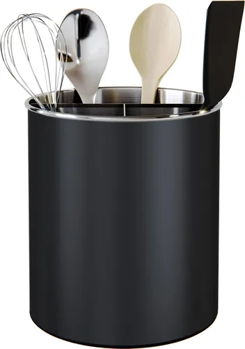 Vista 7 de Cooler Kitchen Portautensilios Giratorio Negro Extra Grande de Acero Inoxidable con Base Pesada Resistente Antivuelco, Divisor Extraíble e Inserto