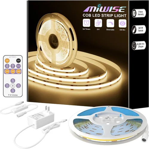 Vista 9 de MIWISE Tira de luces LED COB, tira de luz LED de 2700 K, blanco cálido, 20 pies, regulable, súper brillante, 24 V, cinta flexible de alta densidad