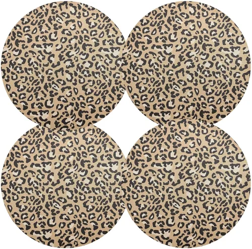 Vista 2 de Leopard Print Brown Round Placemat, Non Slip Washable Placemats Round Table for Kitchen Table (one Sizex1)