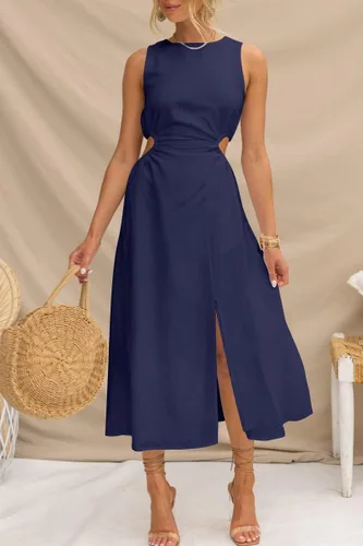 Vista 3 de LILLUSORY Vestido largo sin mangas de lino y algodón con abertura para mujer