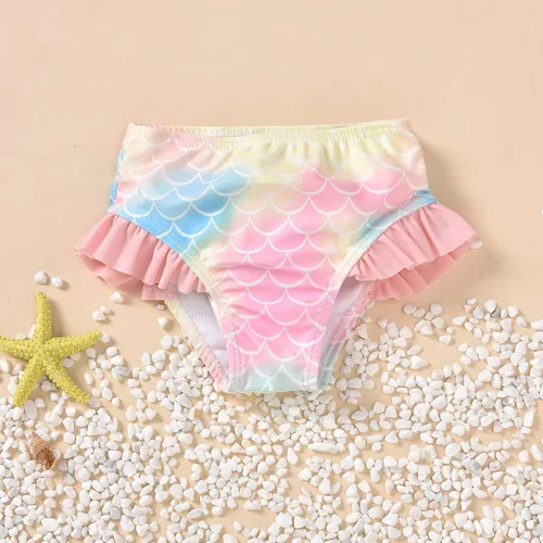 Vista 6 de Traje de baño de sirena para bebé niña, conjunto de bikini con diadema