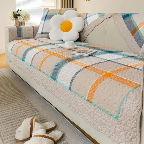Vista 20 de vctops Funda de sofá de algodón a cuadros Buffalo Check estilo granja, funda acolchada de patchwork para sofá seccional, funda antideslizante