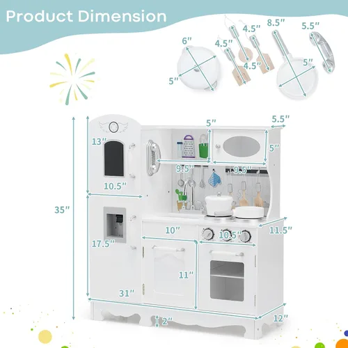 Vista 8 de GLACER Juego de cocina para niños con teléfono, juguetes Montessori de madera con luz y sonido, microondas, máquina de hielo, horno, fregadero