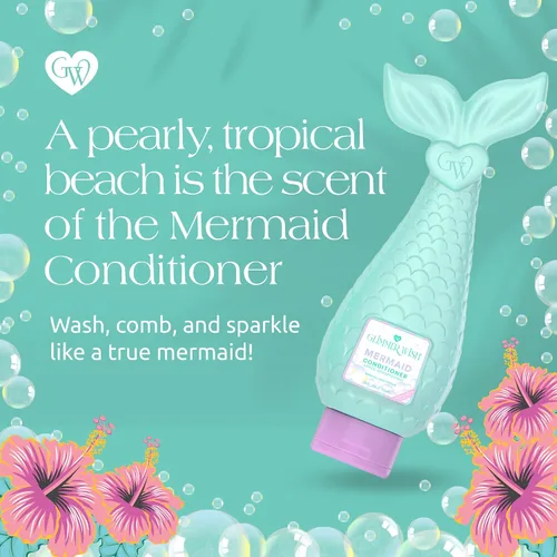 Vista 4 de Glimmer Wish Acondicionador Mermaid Kids sin parabenos ni sulfatos para cabello fuerte y liso, cuidado del cabello de los niños, aroma tropical