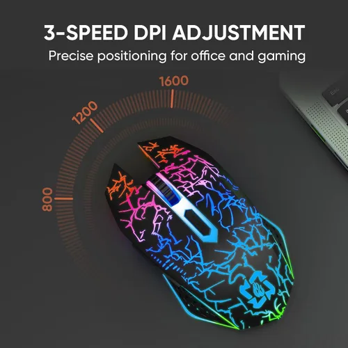 Vista 3 de MELOGAGA Ratón inalámbrico Bluetooth para juegos, 2.4G inalámbrico RGB recargable para juegos de PC, negro