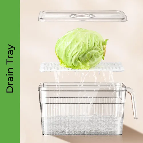 Vista 5 de Paquete de 2 organizadores transparentes para refrigerador y almacenamiento, contenedores organizadores de plástico para refrigerador con asa
