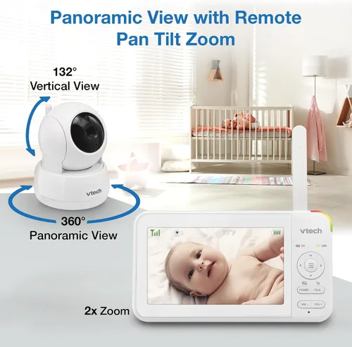 Vista 5 de VTech Monitor de video para bebés con pantalla LCD de 5 pulgadas, hasta 17 horas de video y 31 horas de duración de batería de audio, visión