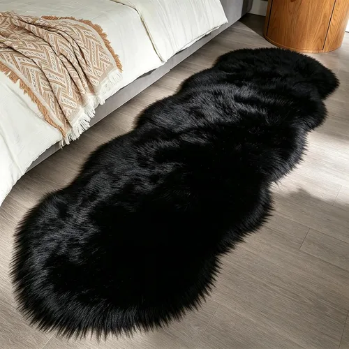 Vista 10 de Faux Fur Sheepskin Rug 2x6 ft, Fluffy Area Rug for Bedroom Living Room Aqua