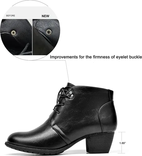 Vista 2 de VJH confort Botines para mujer, con cordones, punta redonda, cómodos, de tacón bajo, con cremallera lateral