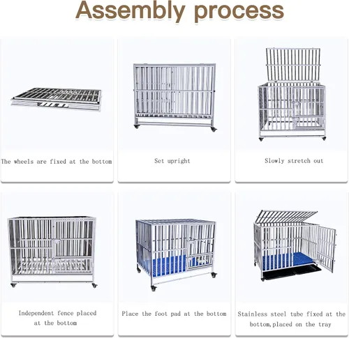 Vista 6 de Jaula para perros de 48, 49, 50 pulgadas, plegable, de acero inoxidable, resistente, jaula de metal para perros, para perros grandes, medianos