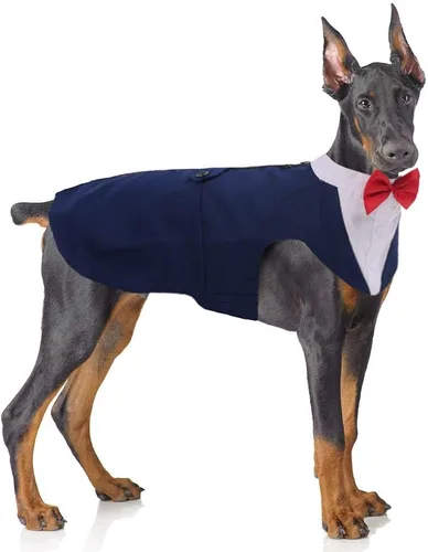 Vista 13 de PUMYPOREITY Traje de esmoquin para perro pequeño, esmoquin y bandana para gatos para Chihuahua, Boston Terrier, bichón, corgi, pomerania, 2 Negro