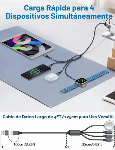 Vista 3 de Cable de carga múltiple para cargador de Apple Watch/cargador de iPhone, cable tipo C para iWatch Ultra/10-2/iPhone 17-11/Samsung S25-S20 1-negro