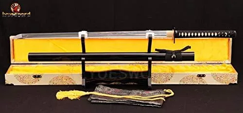 Vista 3 de Espada ninja japonesa de espiga completa lista para batalla 1095 de acero de alto carbono, hoja muy afilada