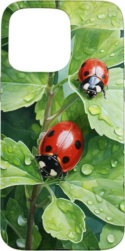 Vista 31 de Ladybugs on Green Leaves Watercolor Case for iPhone 17