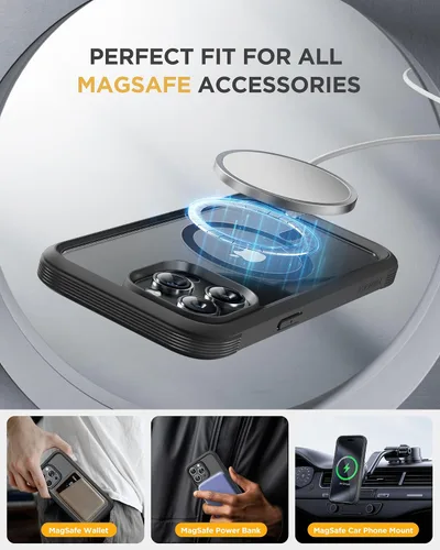 Vista 5 de Miracase Funda magnética para iPhone 15 Pro [compatible con MagSafe] Funda protectora de cuerpo completo con protector de pantalla de vidrio