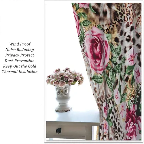 Vista 5 de Cortinas de leopardo con estampado de flores de guepardo y rosas de África, con bolsillo para cortinero, para dormitorio, sala de estar, decoración