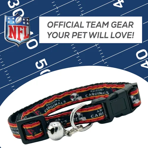 Vista 7 de Collar de gato NFL Arizona Cardinals de raso Collar de equipo de fútbol americano para perros y gatos. Un collar de gato brillante y colorido