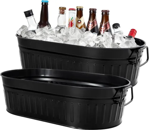 Vista 14 de Lallisa Cubo galvanizado para bebidas de 5.3 galones, cubo galvanizado de metal para hielo y bebidas con asas, para fiestas, casa de campo, piscina