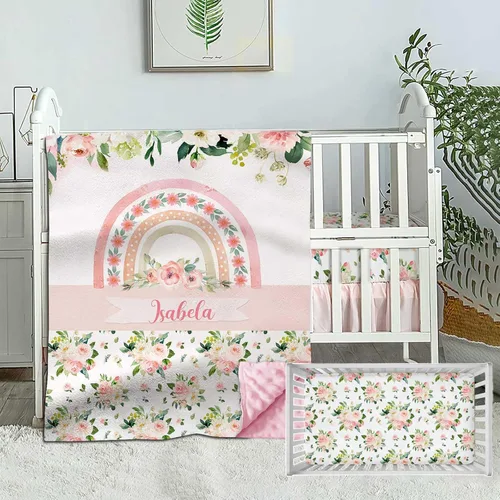 Vista 12 de Juego de ropa de cama personalizado para cuna de bebé, edredón de cuna con nombre personalizado, ropa de cama de ciervo con cuernos, juego de 2