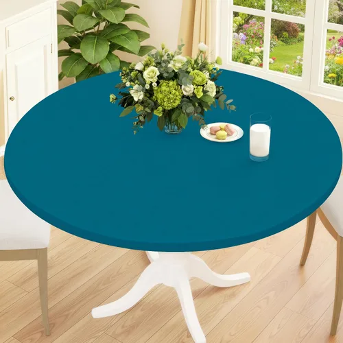 Vista 35 de Smiry Mantel Redondo de Spandex, Manteles Elásticos Ajustados Lavables para Mesas de 18"-24", Cubierta de Mesa de Pícnic Elástica Impermeable