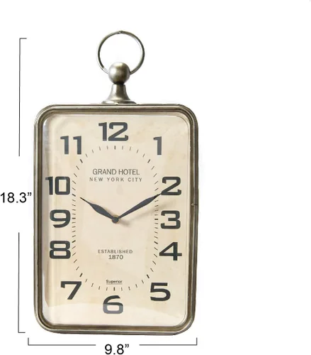 Vista 2 de Creative Co-Op Reloj colgante rectangular de metal con decoración de mango en la parte superior