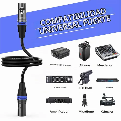 Vista 3 de XLR Cables - Cable de micrófono XLR profesional de 3 pines X L R de 3 pines chapado en oro, cable de micrófono equilibrado, multicolor