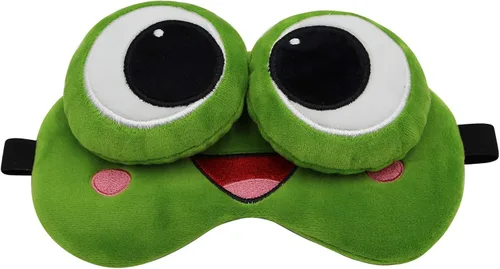Vista 8 de Divertida máscara de sueño de rana verde, máscara de felpa suave ajustable con los ojos vendados para hombres, mujeres, niños, viajes, siesta