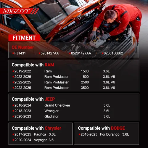 Vista 2 de Juego de 6 inyectores de combustible 5281427AA compatibles con Chrysler Pacifica 2017-2021, Voyager 2020-2021, Ram 1500 2019-2022, Dodge Durango