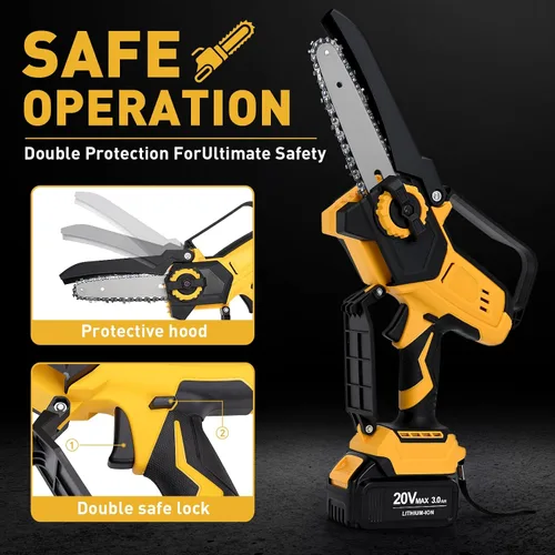 Vista 4 de Mini motosierra inalámbrica para batería Dewalt 20V MAX, 8" y 6" 2-EN-1 motosierra eléctrica sin escobillas de 400W con baterías de 3000mAh y sierra