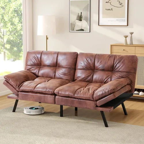 Vista 13 de Opoiar Sofá cama plegable de espuma viscoelástica convertible con reposabrazos y respaldos ajustables para espacios pequeños, oficina, estudio