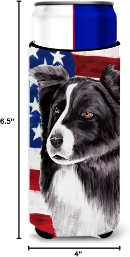 Vista 6 de USA American Flag with Border Collie Ultra Beverage Insulators for slim cans SC9009MUK