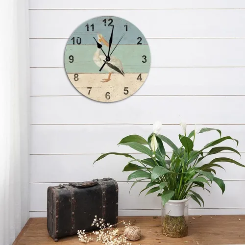 Vista 4 de Reloj de pared redondo de madera de estilo rústico de 15 x 15 pulgadas, con números arábigos, reloj de madera silencioso, sin tictac, funciona