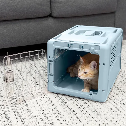 Vista 6 de SportPet Designs Transportador de viaje plegable para mascotas XS (azul), perrera de lados duros para perros pequeños, cachorros, gatos, gatitos
