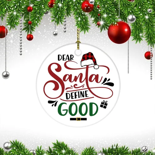 Vista 3 de Dear Santa Define Good Christmas Ornament Family Group Gifts - Decoración de árbol de Navidad de doble cara de porcelana de 3 pulgadas, decoración