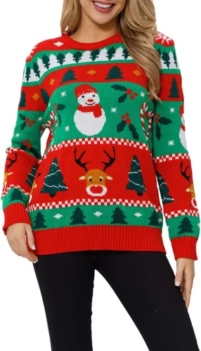 Vista 6 de VENTELAN Suéter de Navidad para mujer, divertido árbol de Navidad, suéter feo con copos de nieve de manga larga
