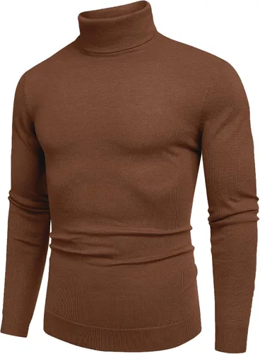 Vista 2 de COOFANDY Suéter de cuello alto ajustado para hombre, casual, básico, de manga larga, suéter de punto