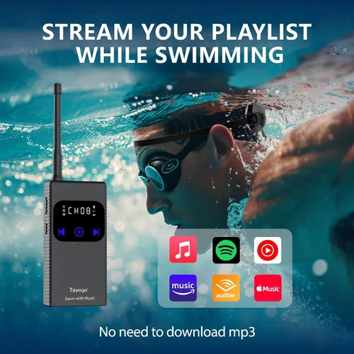Vista 7 de Tayogo Rock PRO W24 - Auriculares de natación impermeables de conducción ósea para natación, reproductor MP3 4 en 1 de 32 GB, Bluetooth 5.4, radio
